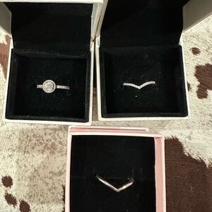 PANDORA Silver Ring Set (3) Size 4.5